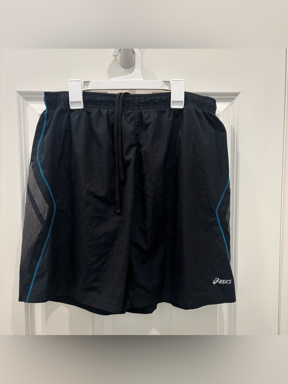 Asics Black Athletic Shorts with Blue Trim